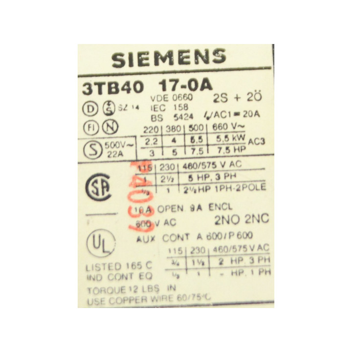 SIEMENS 3TB40 17-0A - Contattore