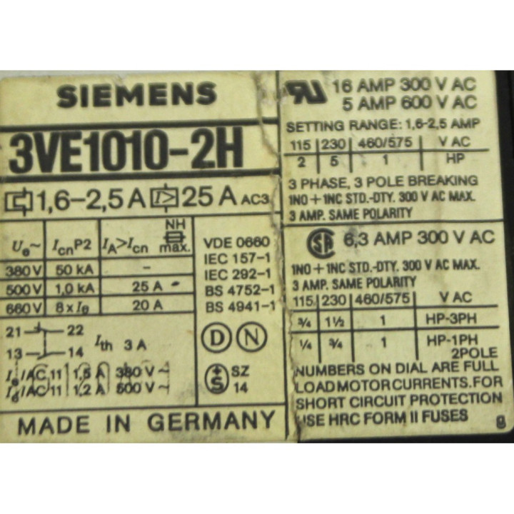 SIEMENS 3VE1010-2H - Motore Avviatore