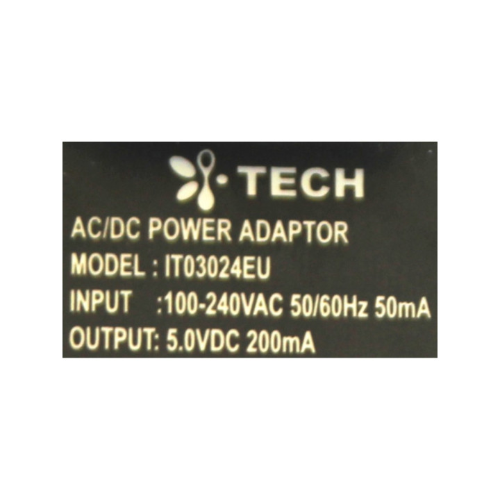 TECH IT03024EU - Alimentatore 5.0V DC 200MA - 50/60Hz. 50MA - Nero