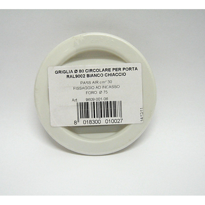 Griglia di Ventilazione Circolare per Porta RAL9002 in Plastica Bianca 80mm