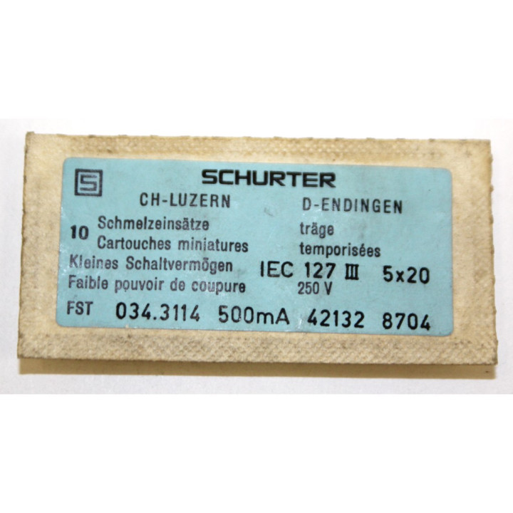 SCHURTER 034-3114 Scatola Fusibili - 10 - 500mA - IEC 127 - 250V