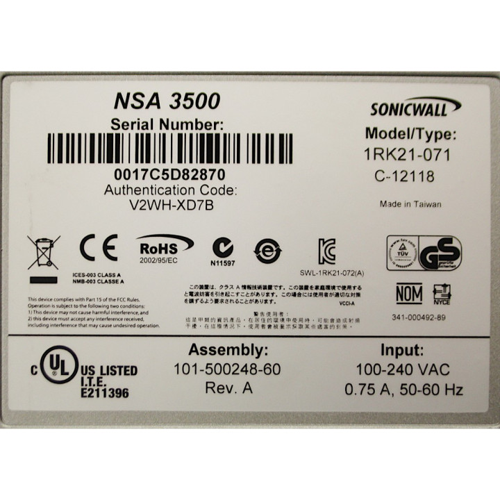 SONICWALL NSA 3500 - Network Security Appliance (Firewall)
