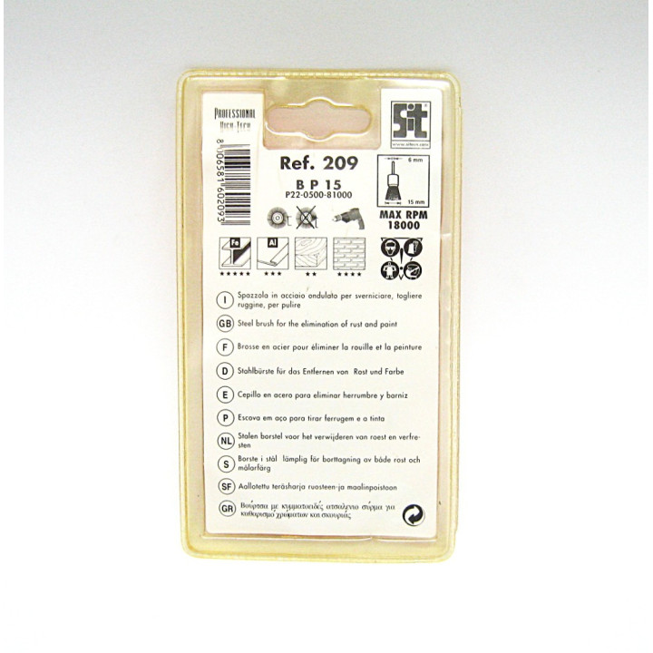 SIT BP15 - Spazzola a Pennello Metallica per Trapano Ref. 209 BP15 6x15mm