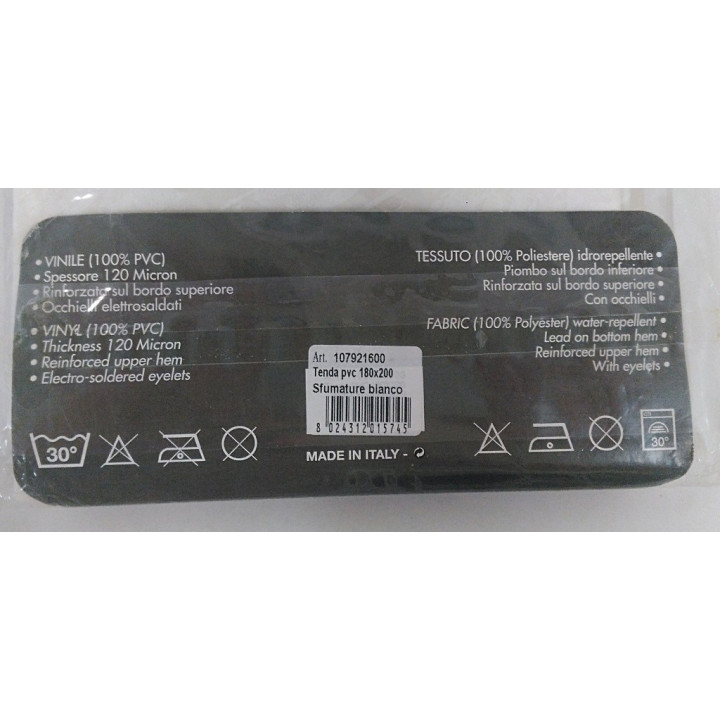 Bacchetta 107921600 - Tenda Doccia in PVC 180x200mm - Sfumature Bianco