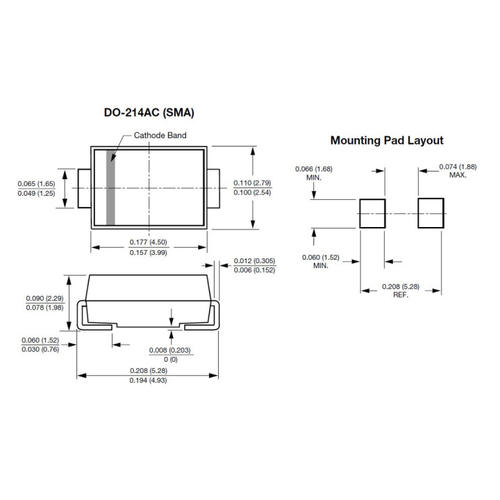 US1M-E3/61T - 4 x Diodo Raddrizzatore Veloce SMD DO-214AC 1KV 1A