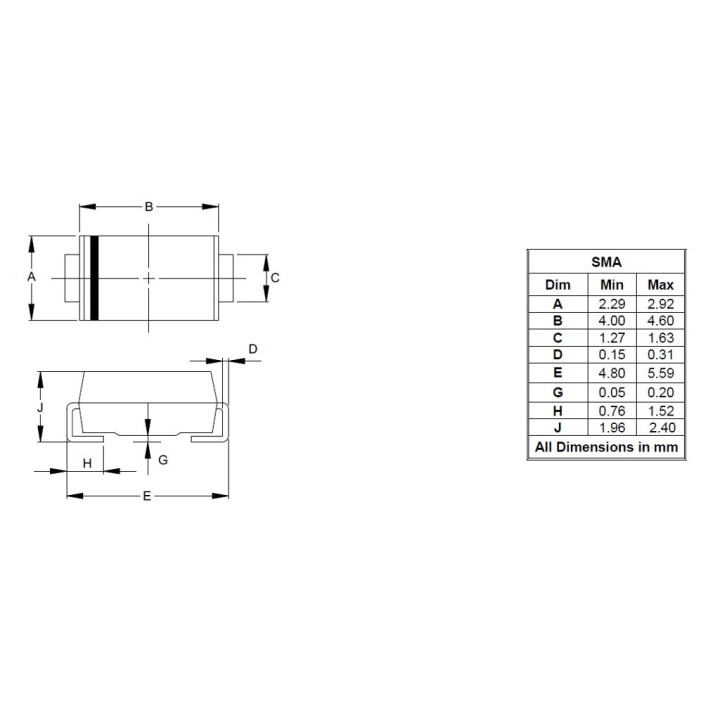 US1M-E3/61T - 4 x Diodo Raddrizzatore Veloce SMD DO-214AC 1KV 1A