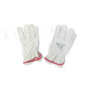 Vega G-148B - Guanti da Lavoro in Pelle Bianca con Bordo Rosso Mis.9