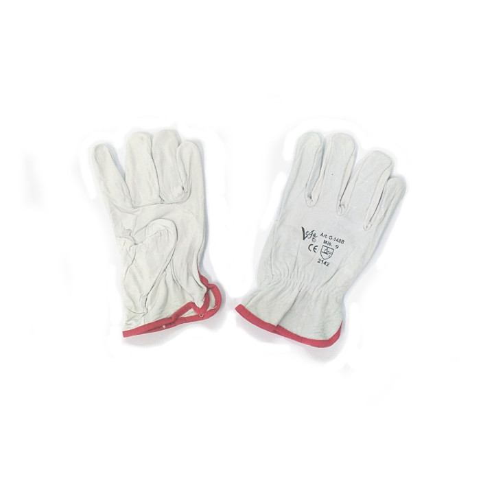 Vega G-148B - Guanti da Lavoro in Pelle Bianca con Bordo Rosso Mis.9