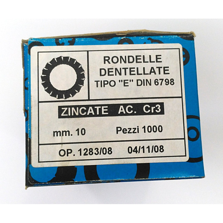 BENERI 1283/08 - 1000Pz Rondella Dentellata M10 Tipo "E" DIN 6798 Zincata Ac. Cr3