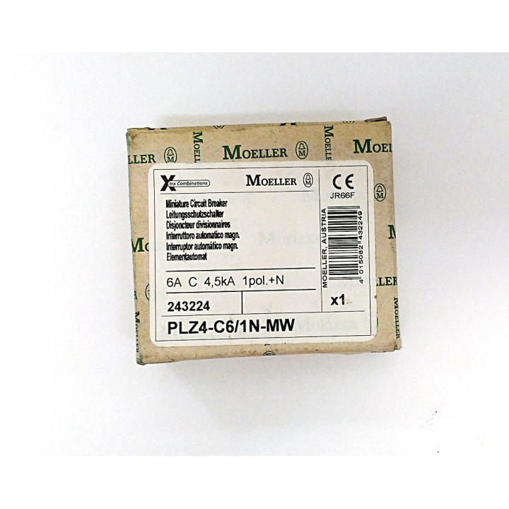 Moeller 243224 - Interruttore Automatico Magn. PLZ4-C6/1N-MW 6A C 4.5kA 1pol.+N