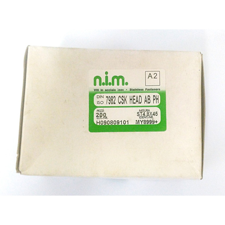 n.i.m. 200 x Vite Filettata Testa Piatta Taglio PH in Acciaio Inox DIN7982 4.8x45mm