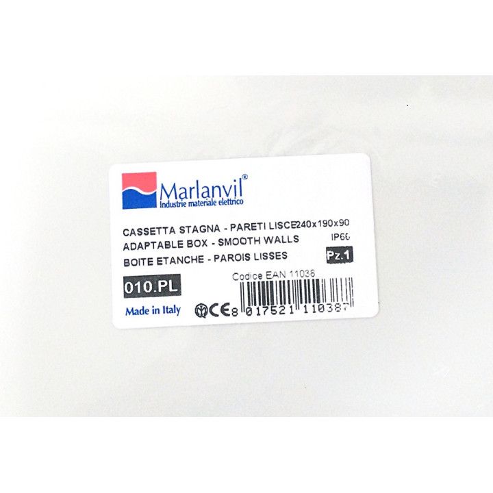 Marlanvil 010.PL - Cassetta Stagna IP66 - Pareti Lisce 240x190x90mm