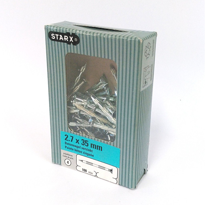 STARX 47.100.14 - 100 x Chiodo a Punta con Testa Piatta per Cemento 2.7x35mm - Zincato