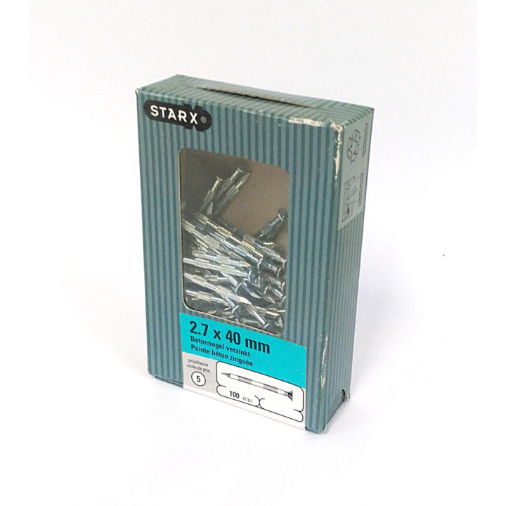 STARX 47.102.22 - 100 x Chiodo a Punta con Tersta Piatta per Cemento 2.7x40mm - Zincato