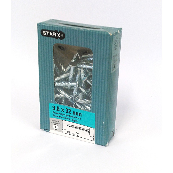 STARX 47.100.01 - 100 x Chiodo a Punta con Testa Piatta Attorcigliato 3.8x32mm - Zincato
