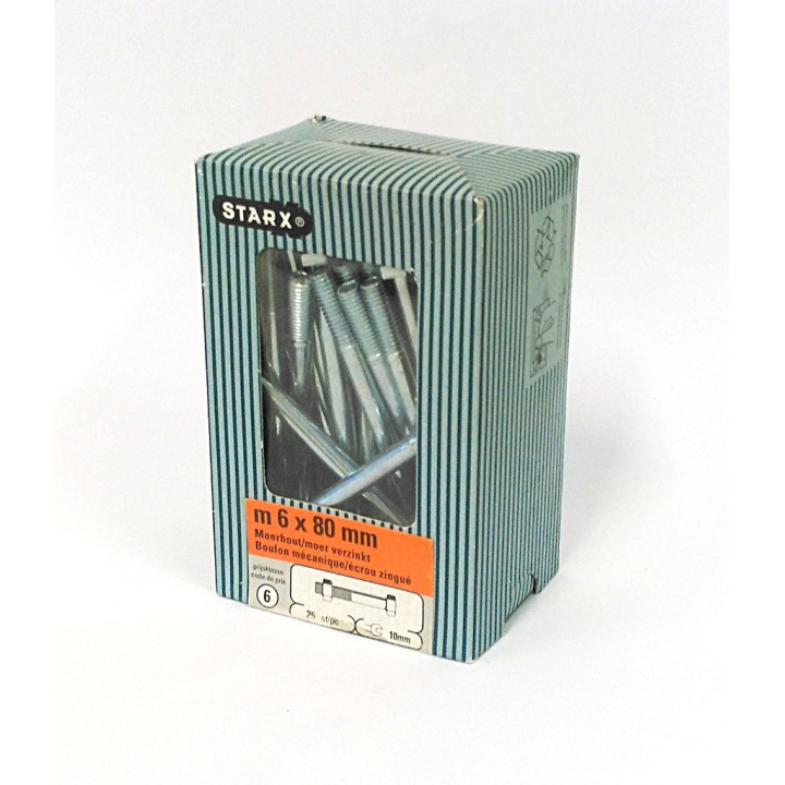 STARX 47.976.11 - 25 x Bullone Testa Esagonale + Dado M6x80mm - Zincato