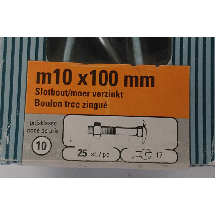 STARX 47.975.84 - 25 x Bullone Testa Tonda + Dado M10x100mm - Zincato