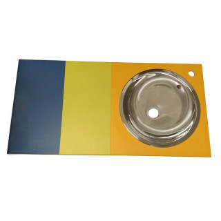 Lavabo Tondo INOX D.38cm Decentrato a Destra su Base TOP Colorata 100x50cm