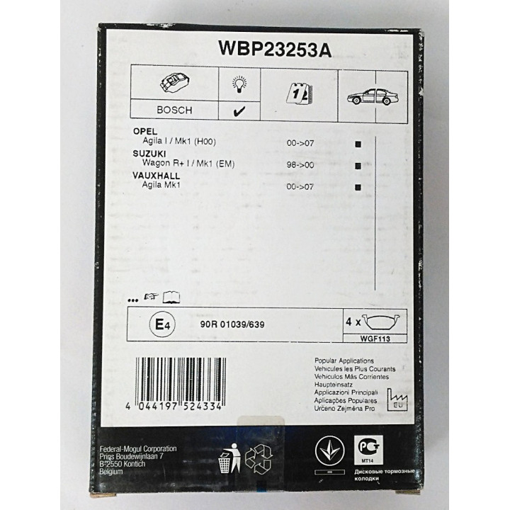 WAGNER WBP23253A - 4 x WGF113 Pastiglie Freno 90R 01039/639 per Autoveicoli Fino a 3.5 Tonnellate