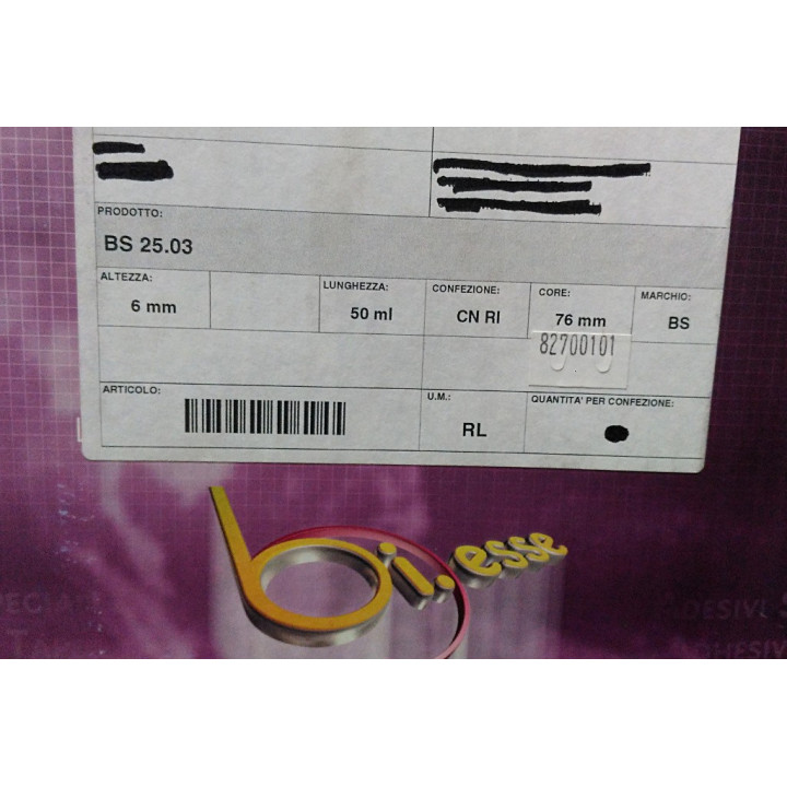 BIESSE BS25.03 . Rotolo Nastro Biadesivo Base Acrilico con Performace di Adesione Media