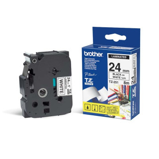 BROTHER TZ-251 - Cassetta Nastro Adesivo Laminato Nero su Bianco 24mm L.8mt