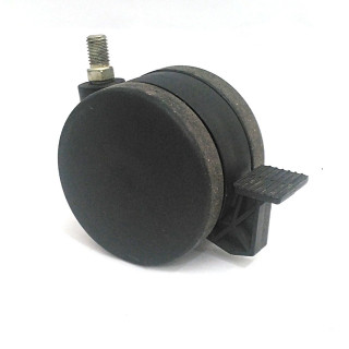 Ruota Gemellata Girevole con Gambo M10x15mm e Blocco Frenata - Nero