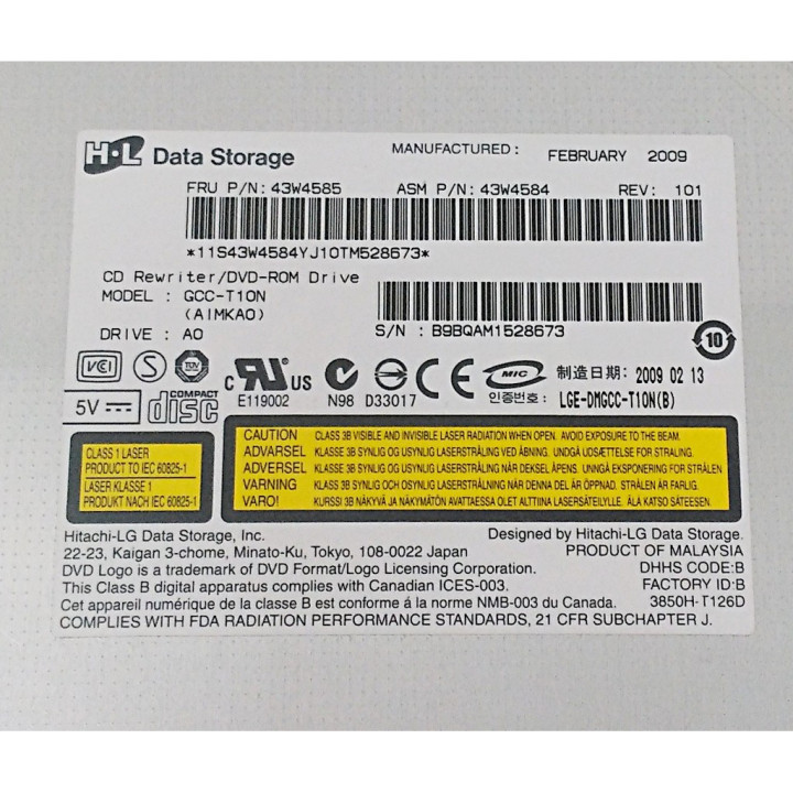 IBM 43W4585 -Slimline CD-RW/DVD-ROM Drive GCC-T10N