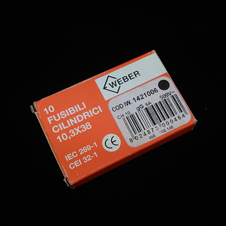 WEBER IW1421006 - 10 x fusibile Cilindrico 10,3x38 CH10 6A 500V gG