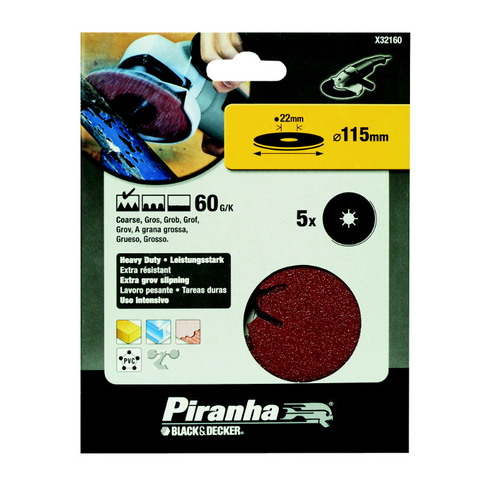 Piranha X32160 Dischi Abrasivi per Smerigliatrice 115x22mm 60G/K