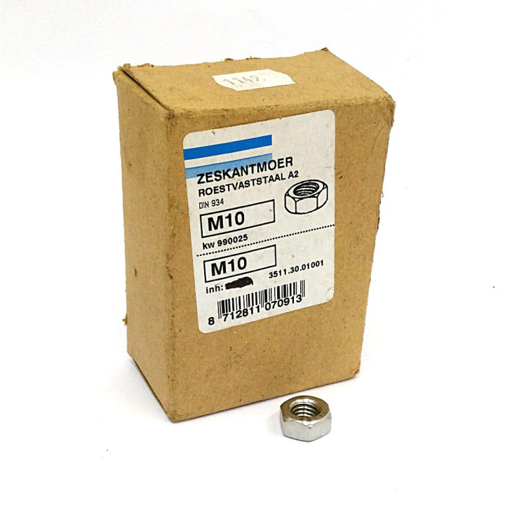 Heutink 3511.30.01001 - 25x Dado Esagonale Filettato M10 in Acciaio A2-70 DIN934