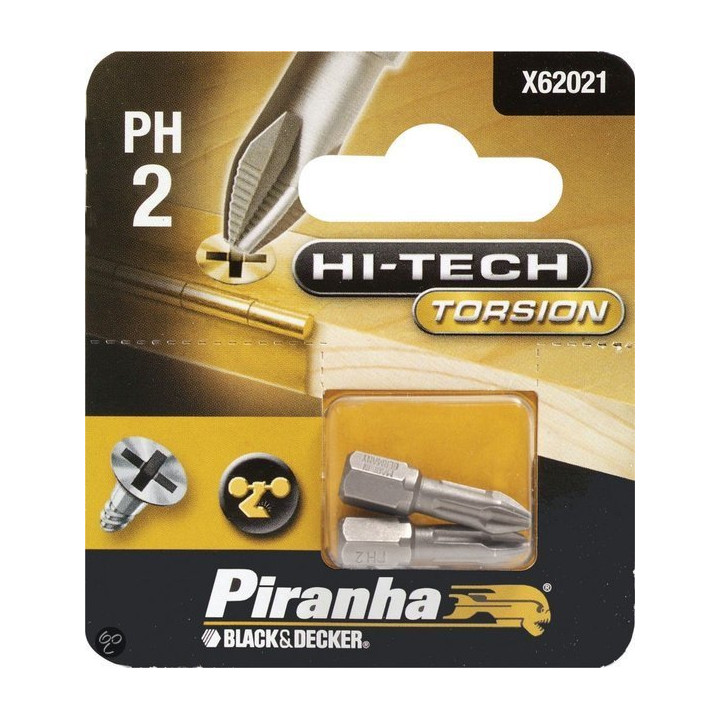 Piranha X62021 Inserto da 25mm Croce PH 2 HI-TECH TORSION per Trapano ed Avvitatore