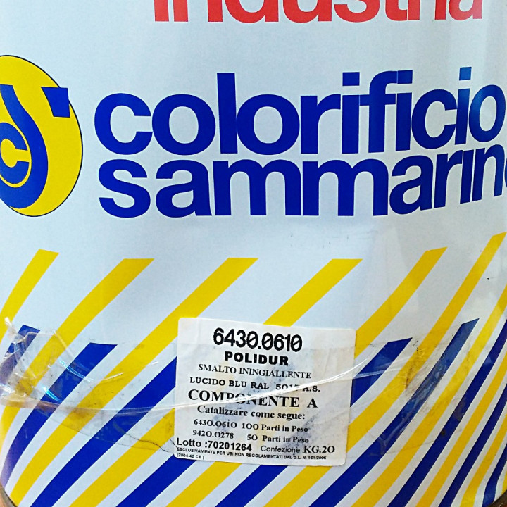 Colorificio Sammarinese 6430.0610-Smalto Poliuretanico Blu Lucido RAL5017 - Componente A-20Kg