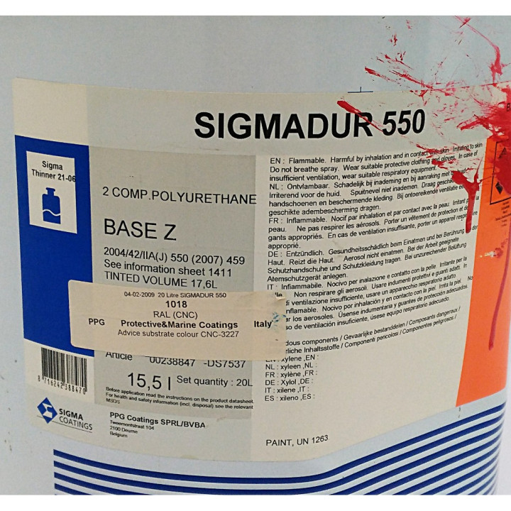 SIGMA COATINGS DS7537-Finitura Poliur. Acrilica Alifatica Bicomponente SIGADUR550 RAL1018-20Lt