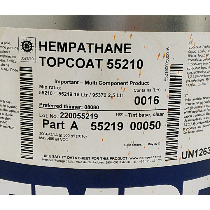 HEMPEL 55210 - Finitura Bicomponente Poliuretanica Acrilica HEMPATHANE TOPCOAT 55210 - 16Lt