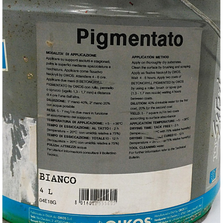 OIKOS 04E18G - Protettivo Acrilico Pigmentato per Calcestruzzo BETON CRYLL Bianco - 4Lt
