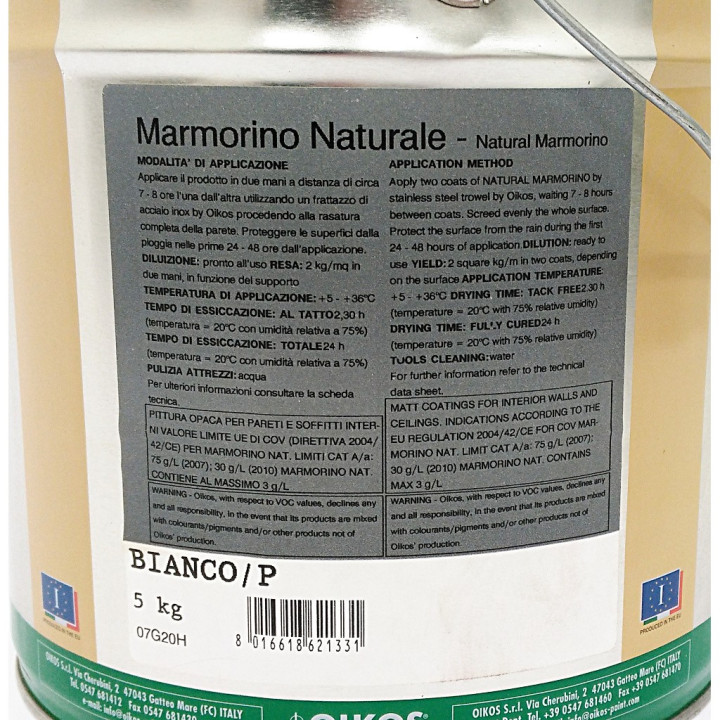 OIKOS 07G20H - Pittura Marmirino Naturale Linea Centri Storici Bianco/P - 5Kg
