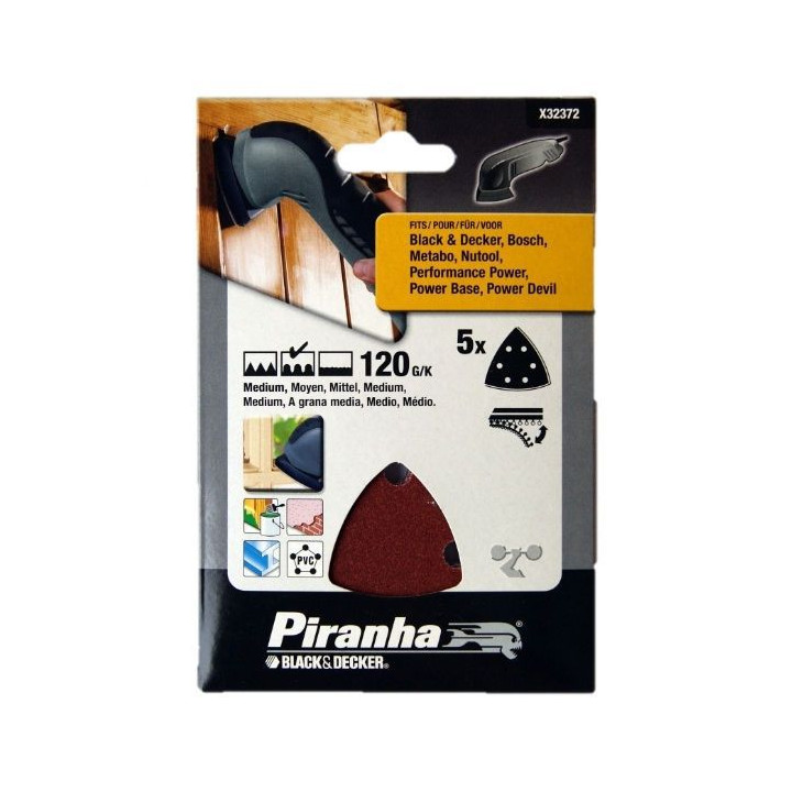 Piranha X32372 Set di Fogli Abrasivi per Levigatrice Triangolare 120G/K