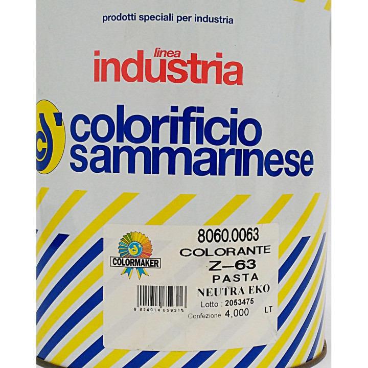 Colorificio Sammarinese 8060.0063 - Colorante Z-63 Pasta Neutra Eko - Linea Industria - 4Lt
