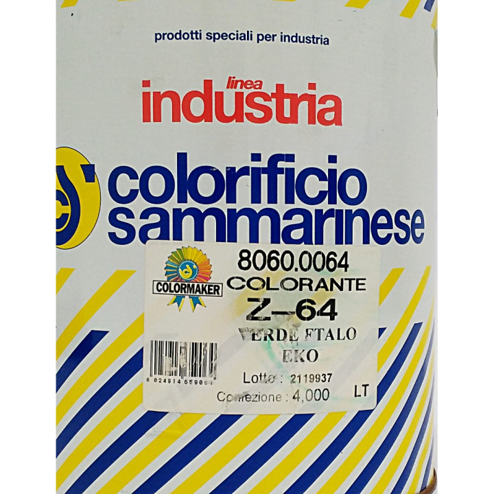 Colorificio Sammarinese 8060.0064 - Colorante Z-64 Verde Ftalo Eko - Linea Industria - 4Lt