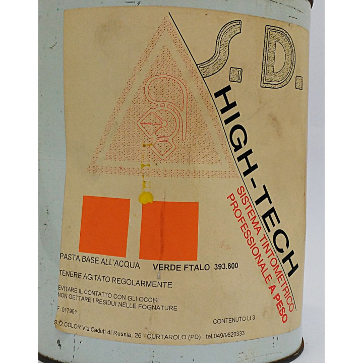 S.D.Color 393.600 - Pasta Base all'Acqua HIGH-TECH - Verde Ftalo - 3Lt