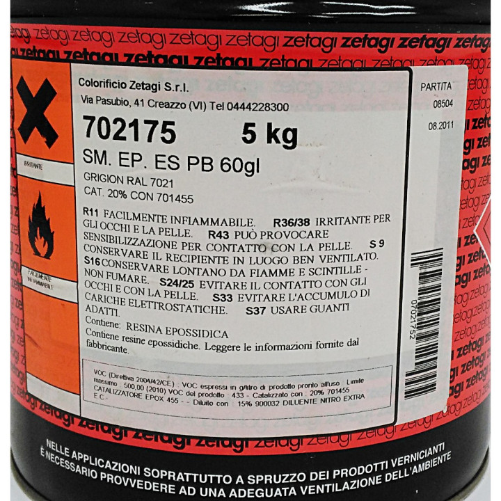 Colorificio Zetagi 702175 - Smalto Epossidico ES PB 60gl - Grigion RAL7021 - 5Kg