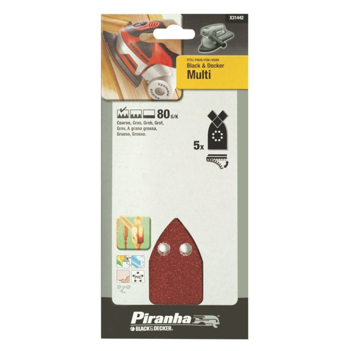 Piranha X31442 Set di Fogli Abrasivi per Levigatrice Black Decker Multi 80G/K