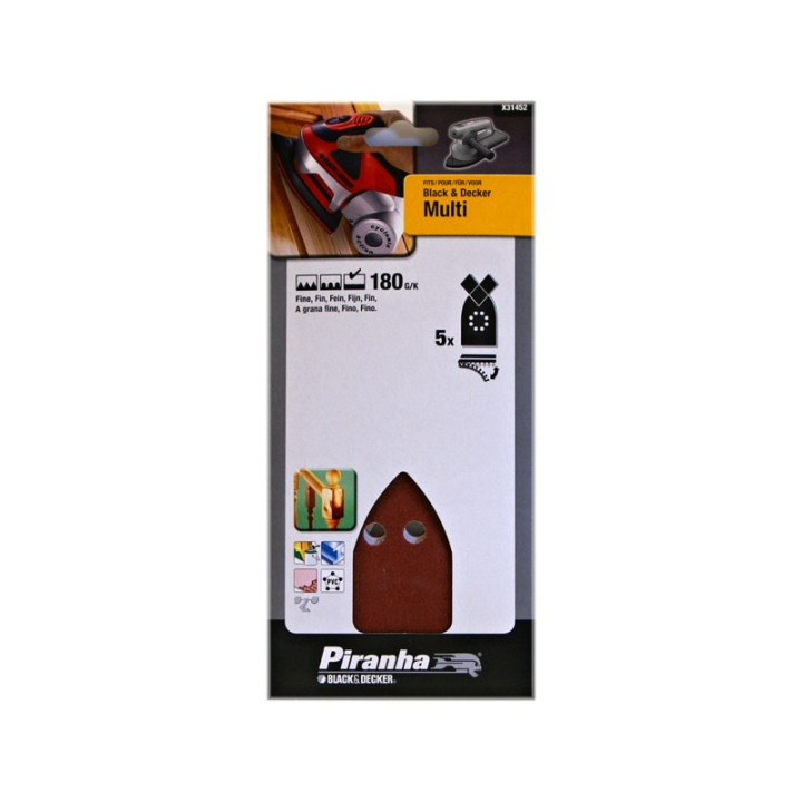 Piranha X31452 Set di Fogli Abrasivi per Levigatrice Black Decker Multi 180G/K