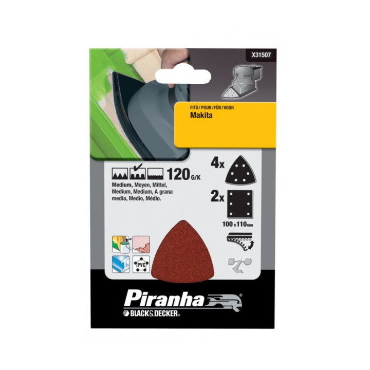 Piranha X31507 Set Fogli Abrasivi per Levigatrice Makita 120G/K